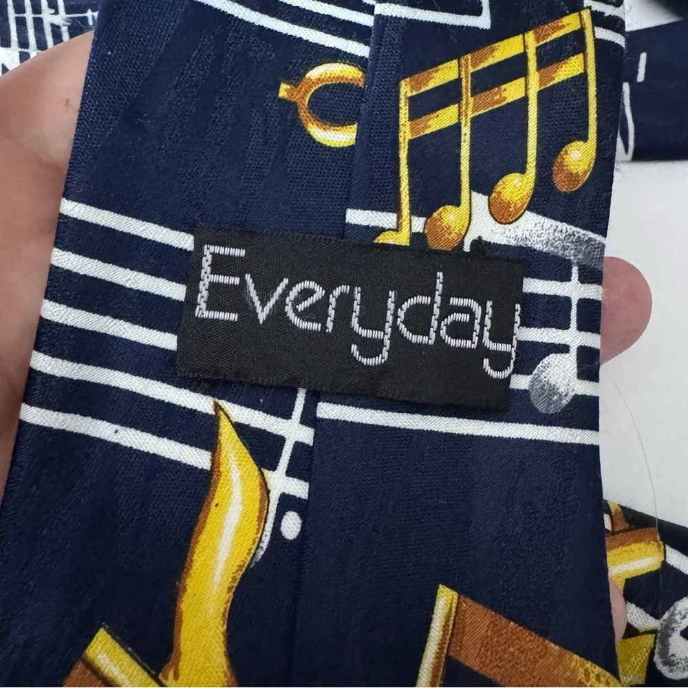 Everyday Music Notes Necktie Navy Blue Gold Treble Clef Novelty Tie